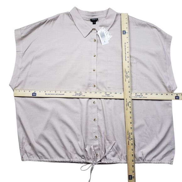 Torrid Linen Button Front Short Sleeve Crop Top Womens 4X Mushroom NWT - Picture 6 of 13